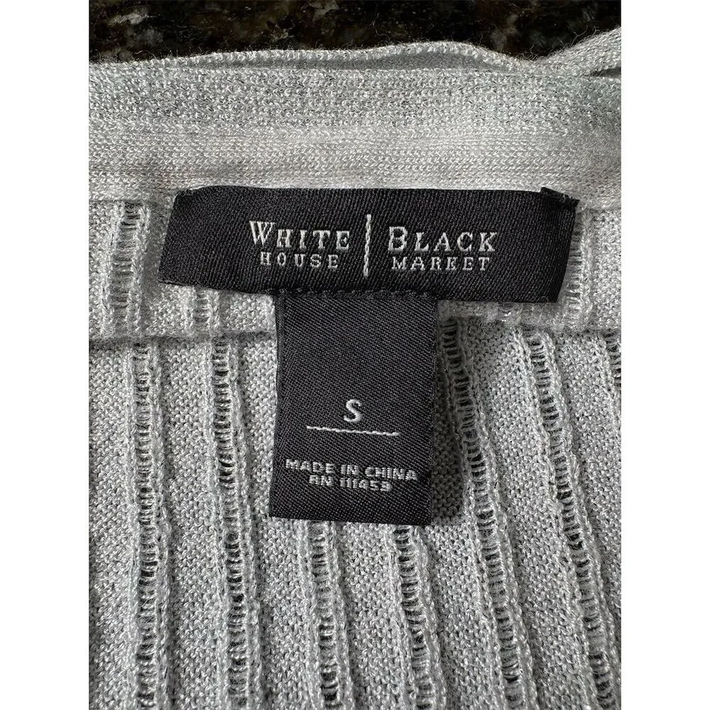 White House Black Market Women's Silver Short Sleeve Cardigan Sweater S - Picture 8 of 10